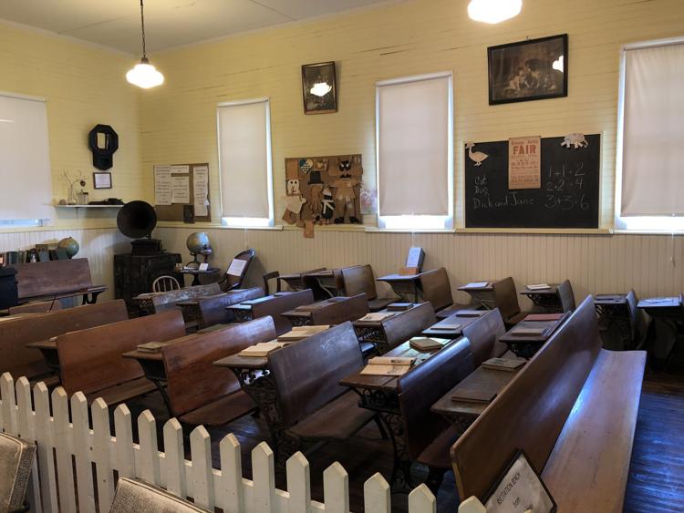 Inside a resored schoolhouse at the Oswayo valley Historical society Millport School House MuseumMillport
